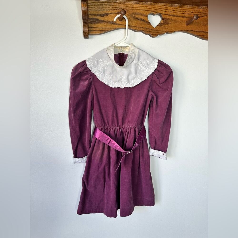 Christian Dior Vintage 1980s Girl Purple Corduroy Dress Size 8